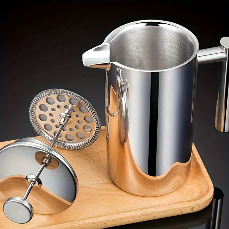 French Press Coffee Maker - Termoizolowany z drewnianą rączką i wylewką